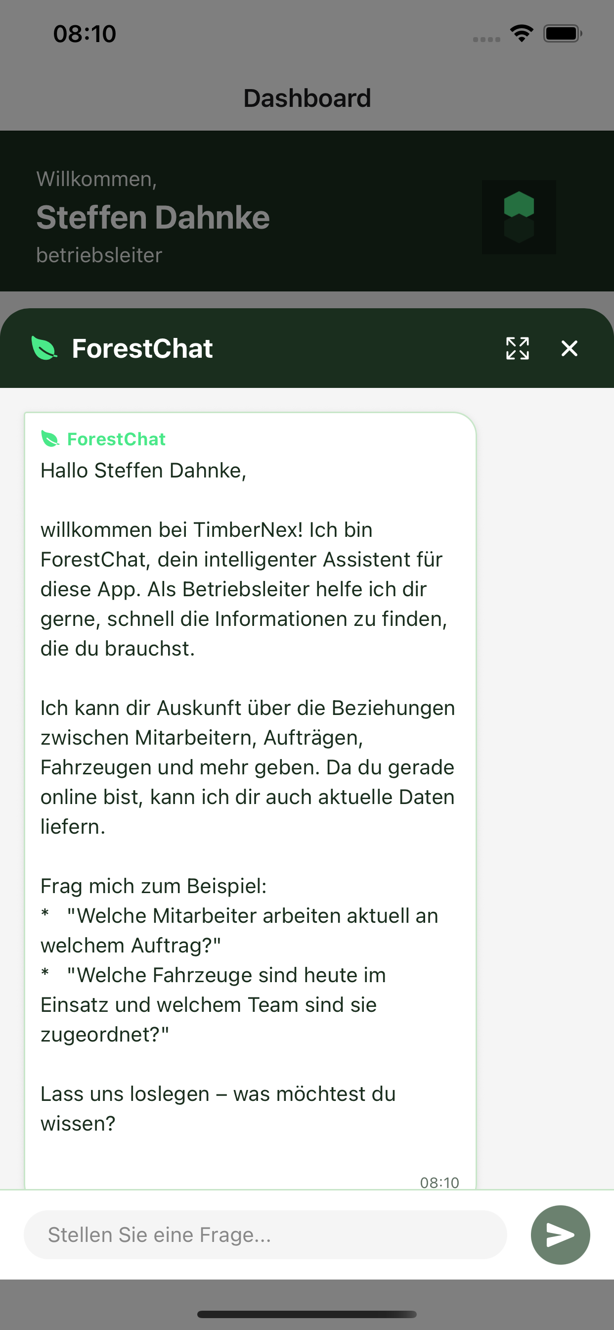 ForestCrew Mobile App mit ForestChat KI-Assistent